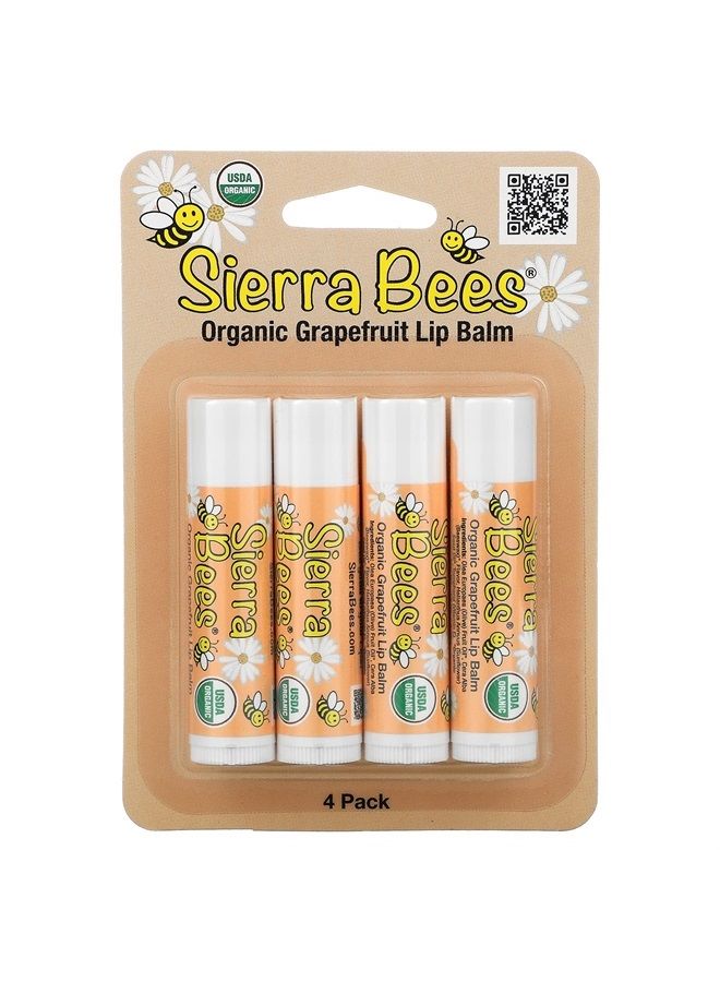 Organic Lip Balms, Grapefruit, 4 Pack, 0.15 oz (4.25 g) Each, Sierra Bees