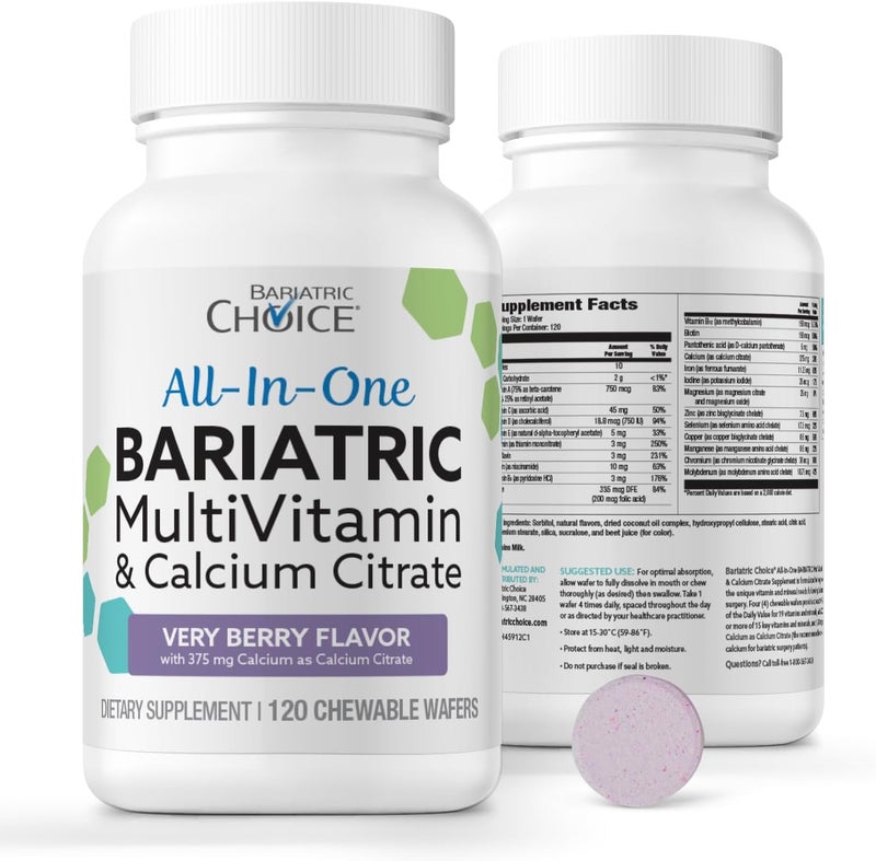 Bariatric Choice فيتامينات متعددة قابلة للمضغ من بارياتريك تشويس مع الحديد وكالسيوم سترات توت العليق 120 حبة - Image 1