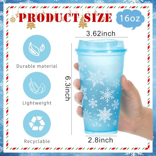 Jingmore 24 Pcs Winter Coffee Cups Gifts Bulk 16 oz Reusable Christmas Coffee Plastic Tumblers with Lid Thank You Travel Mug Coworkers Gifts for Holiday Party Supplies Hot Cold DrinksSnowflake Style - Image 3