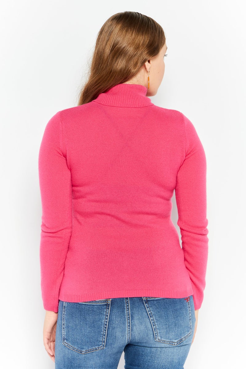 Cavalli Class Women High Neck Long Sleeve Brand Logo Sweater, Pink - Image 4
