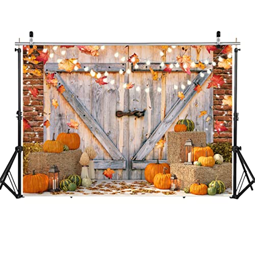 LYCGS 7X5FT Fall Thanksgiving Backdrop Autumn Pumpkin Harvest Barn Background Hay Maple Leaves Baby Shower Banner Supplies Photo Booth Prop X-53 - Image 2