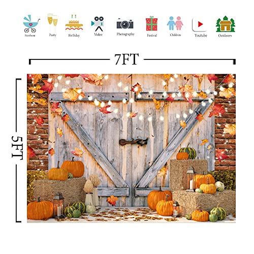 LYCGS 7X5FT Fall Thanksgiving Backdrop Autumn Pumpkin Harvest Barn Background Hay Maple Leaves Baby Shower Banner Supplies Photo Booth Prop X-53 - Image 4