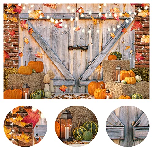 LYCGS 7X5FT Fall Thanksgiving Backdrop Autumn Pumpkin Harvest Barn Background Hay Maple Leaves Baby Shower Banner Supplies Photo Booth Prop X-53 - Image 3