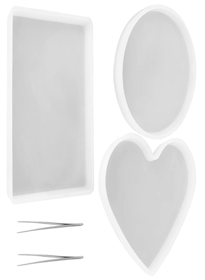 SourceTon 3-Piece Silicone Coaster Molds Set with 2 Tweezers - Round, Rectangle, Heart Resin Molds for DIY Epoxy Coasters, Candle Holders, Crafts - Image 1