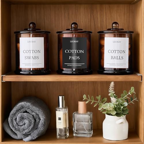 LEORAY 3 Pack Glass Qtip Holder Dispenser with Lids, Airtight Waterproof, 16 Oz Vanity Organizer Bathroom Canisters for Cotton Swabs, Balls, Pads, Floss Picks, Restroom Bedroom Kitchen Storage Jars, Amber - Image 5