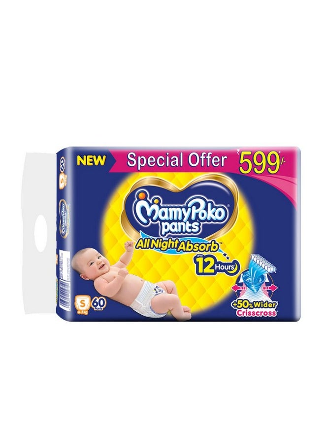 MamyPoko Pants All Night Absorb Baby Diapers, Small (S), 60 Count 4-8 Kg  - Image 2