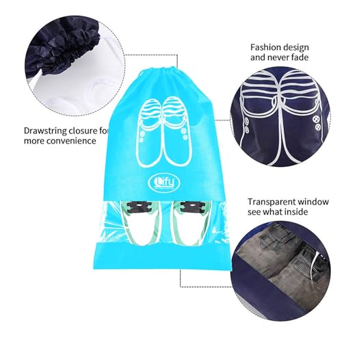 Lify Portable Travel Shoe Bags Shoe Organizer Space Saving Storage Bags- 10 Piece Pack (Aqua Blue 5 Pcs + Navy Blue 5 Pcs, 16 X 12'' Inches) - Image 2