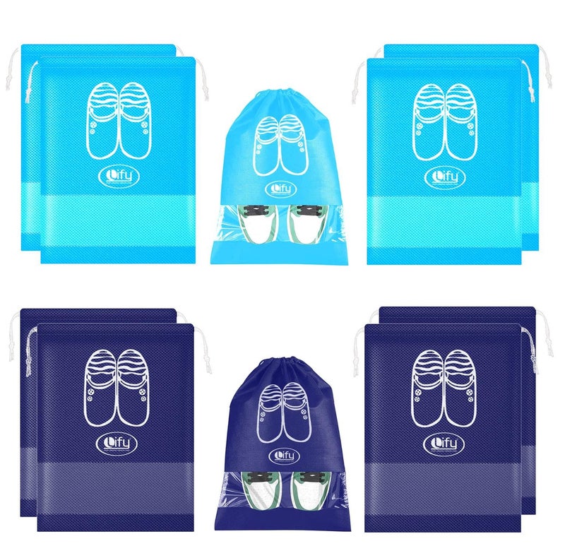 Lify Portable Travel Shoe Bags Shoe Organizer Space Saving Storage Bags- 10 Piece Pack (Aqua Blue 5 Pcs + Navy Blue 5 Pcs, 16 X 12'' Inches) - Image 1