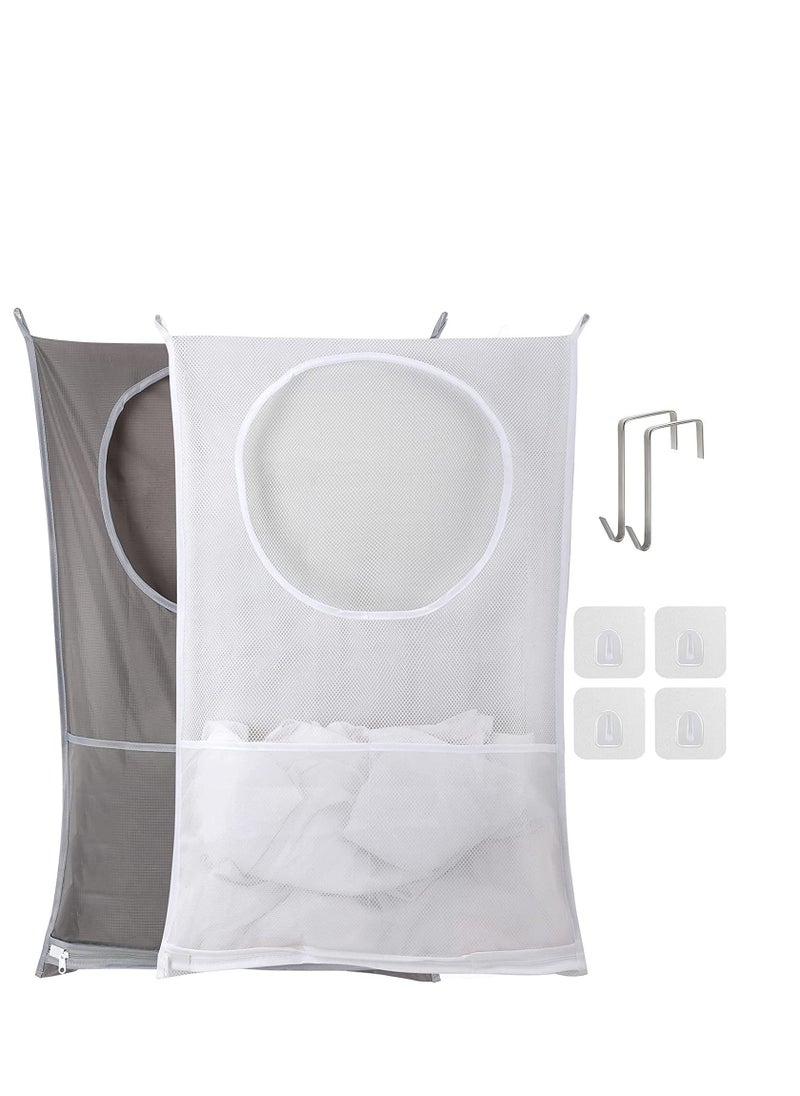 SYOSI - Door Hanging Laundry Hamper Bag 2 Pack Laundry Hamper Bags Collapsible Over Door Laundry Bag Large Hamper Clothes Storager for Space Saving Large Laundry Organizer Bag 1 Gray 1 White - Image 1