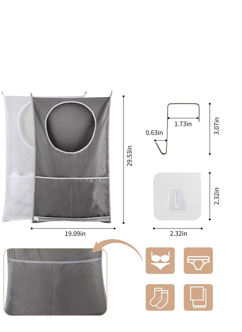 SYOSI - Door Hanging Laundry Hamper Bag 2 Pack Laundry Hamper Bags Collapsible Over Door Laundry Bag Large Hamper Clothes Storager for Space Saving Large Laundry Organizer Bag 1 Gray 1 White - Image 1