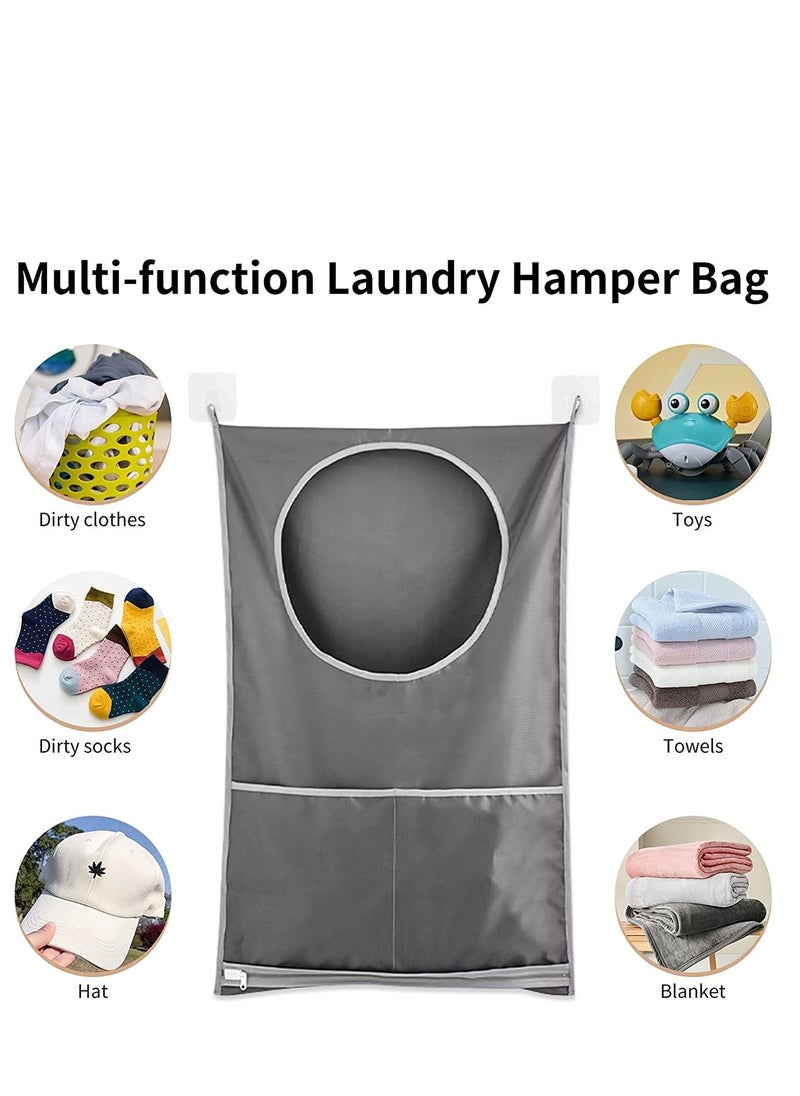 SYOSI - Door Hanging Laundry Hamper Bag 2 Pack Laundry Hamper Bags Collapsible Over Door Laundry Bag Large Hamper Clothes Storager for Space Saving Large Laundry Organizer Bag 1 Gray 1 White - Image 1
