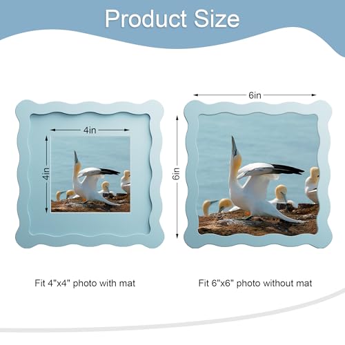 THKRLOF 6x6 Picture Frame with Mat for 4x4, Wavy Edge Wooden Real Glass Photo Frame for Tabletop and Wall Hanging, Blue, 1 Pack - Image 3