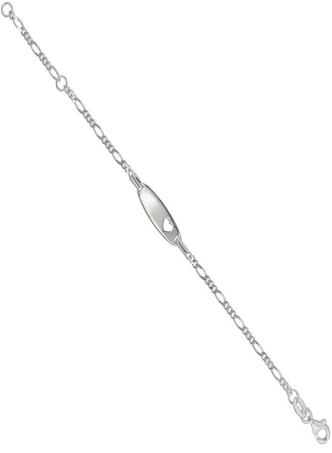 Sabrina Silver Sterling Silver Ankle Bracelet Figaro Link Heart Cut-Out ID Tag fits Sizes 9-10 inch Long - Image 2