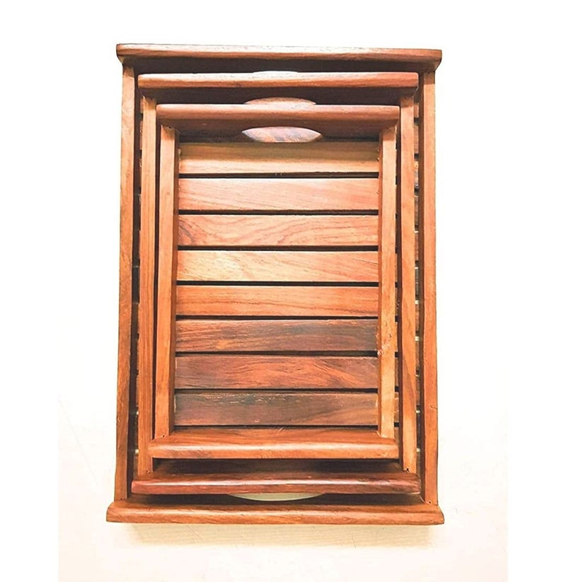 SHAPAR GOODS Wooden SHEESHAM 3 Piece Serving Tray SetSize Large Tray 14 10 15 INCHES Medium Tray 12 8 15 INCHES Small Tray 10 7 15 INCHES - Image 3
