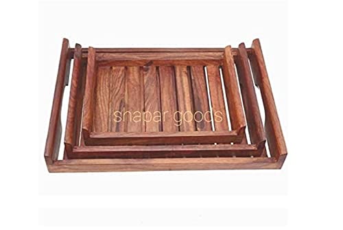 SHAPAR GOODS Wooden SHEESHAM 3 Piece Serving Tray SetSize Large Tray 14 10 15 INCHES Medium Tray 12 8 15 INCHES Small Tray 10 7 15 INCHES - Image 5