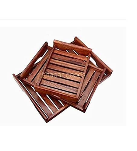 SHAPAR GOODS Wooden SHEESHAM 3 Piece Serving Tray SetSize Large Tray 14 10 15 INCHES Medium Tray 12 8 15 INCHES Small Tray 10 7 15 INCHES - Image 2