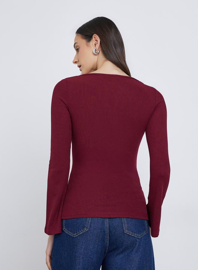 Styli Ribbed Knitted Bell Sleeve Top - Image 4