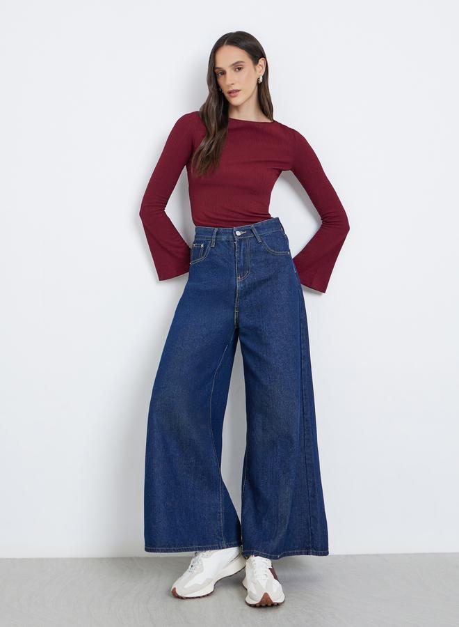 Styli Ribbed Knitted Bell Sleeve Top - Image 1