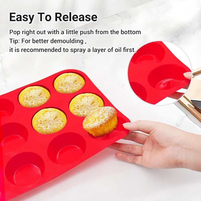 Redfly 2 Pack Silicone Muffin Pan & Cupcake Pans for Baking - 12 Cup Regular Size BPA Free Egg Bites Molds - Image 4