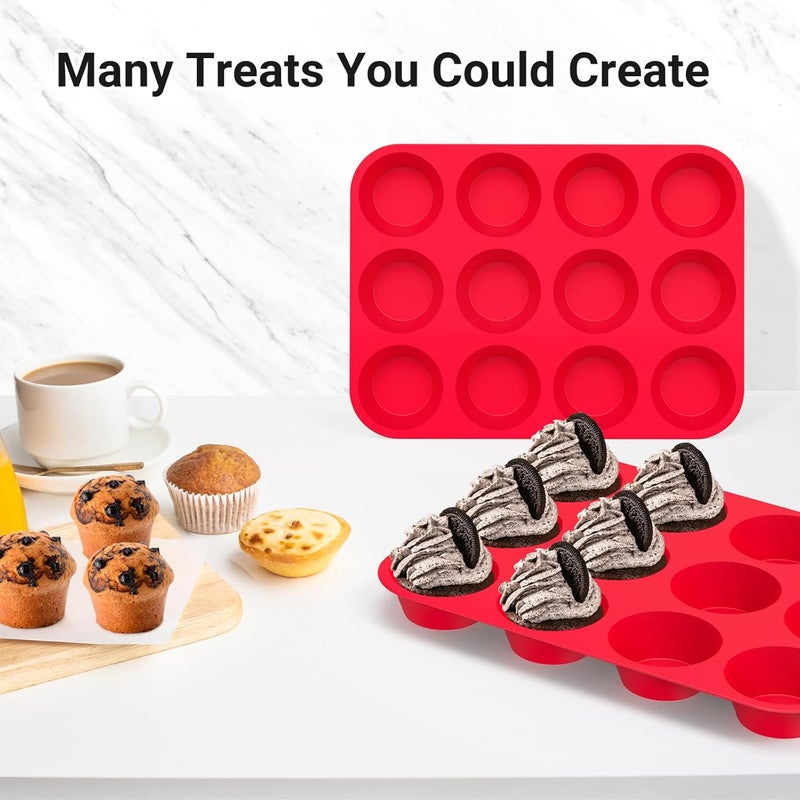 Redfly 2 Pack Silicone Muffin Pan & Cupcake Pans for Baking - 12 Cup Regular Size BPA Free Egg Bites Molds - Image 5