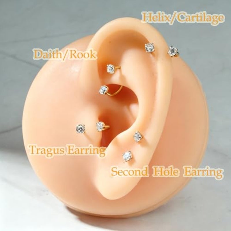8mm 20g Horseshoe Nose Ring Hoop 20 gauge Gold Double Gem Horse Shoe Nose Rings for Women Surgical Steel Replacement Top Pink Star Small Cartilage Tragus Daith Earring Helix Piercing Jewelry - Image 3