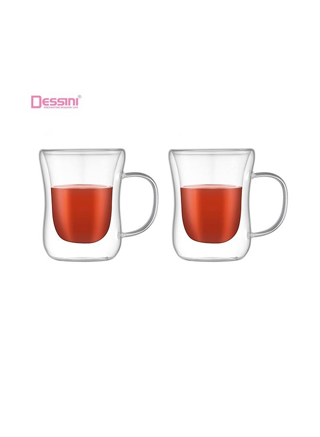 DESSINI Dessini 4 pieces Double Wall Insulated Glass Mugs with Handle for Drinkware Coffee Tea Heat Resistant 250ml KD570