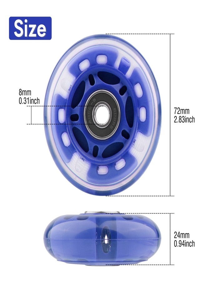 Wheelgoo 8pcs 72mm inline Skate Wheels Blue Flashing Wheels for Kids and Youth Beginners Children's Inline Skates Indoor/Outdoor Use (Blue, 72mm) - Image 2
