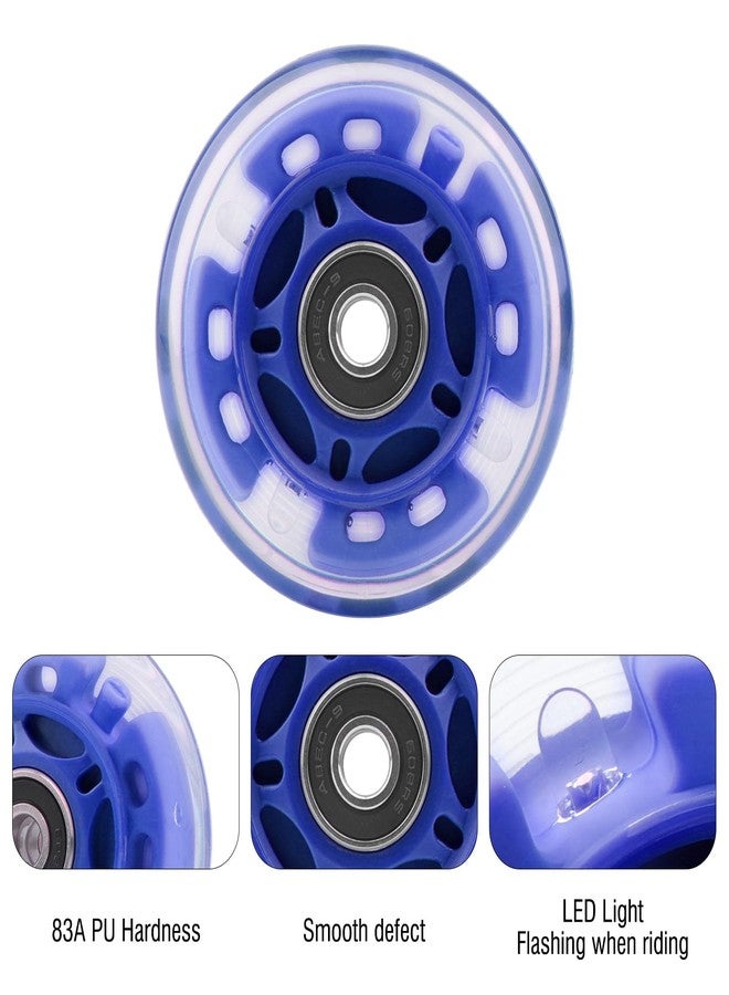 Wheelgoo 8pcs 72mm inline Skate Wheels Blue Flashing Wheels for Kids and Youth Beginners Children's Inline Skates Indoor/Outdoor Use (Blue, 72mm) - Image 3