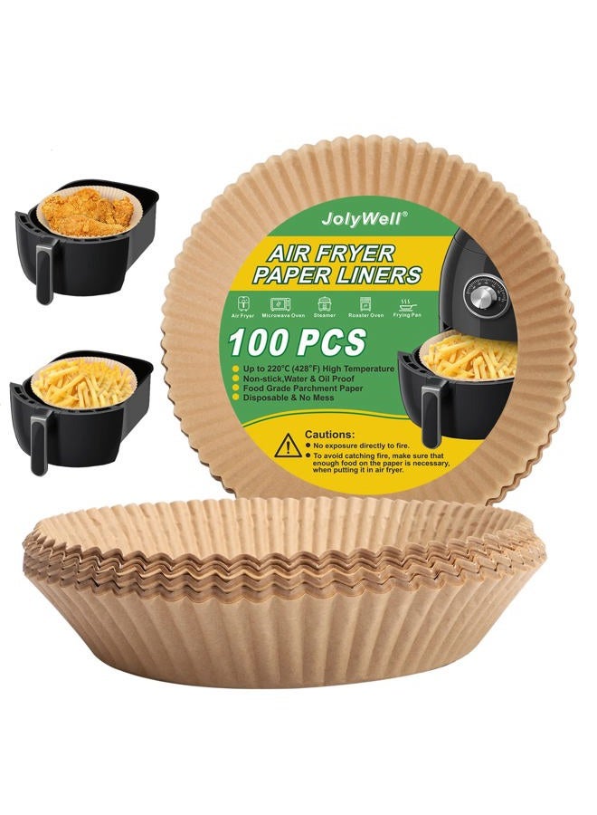 JolyWell Air Fryer Paper Liners, Unbleached Oven Insert Parchment Paper, Disposable Non-stick Baking Paper for Frying, Baking & Roasting (100Pcs-6.3") - Image 1