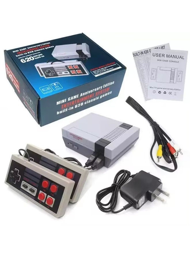 Neutral Retro-style TV console featuring 620 built-in classic games, dual controllers for two-player battles - includes AV cable for HD output (grey) - Image 1