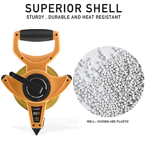 LAND 100FT/30M Heavy Duty Fiberglass Tape Measure - 1/2-Inch Wide, Dual Inch/Metric Scale, Durable Open Reel Measuring Tape for Surveying, Engineering, Runway Construction - Image 4