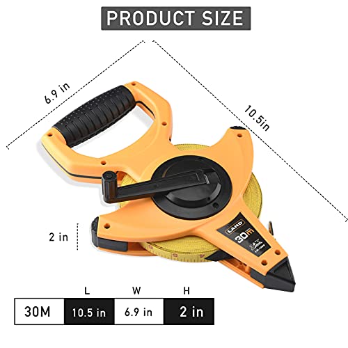 LAND 100FT/30M Heavy Duty Fiberglass Tape Measure - 1/2-Inch Wide, Dual Inch/Metric Scale, Durable Open Reel Measuring Tape for Surveying, Engineering, Runway Construction - Image 2