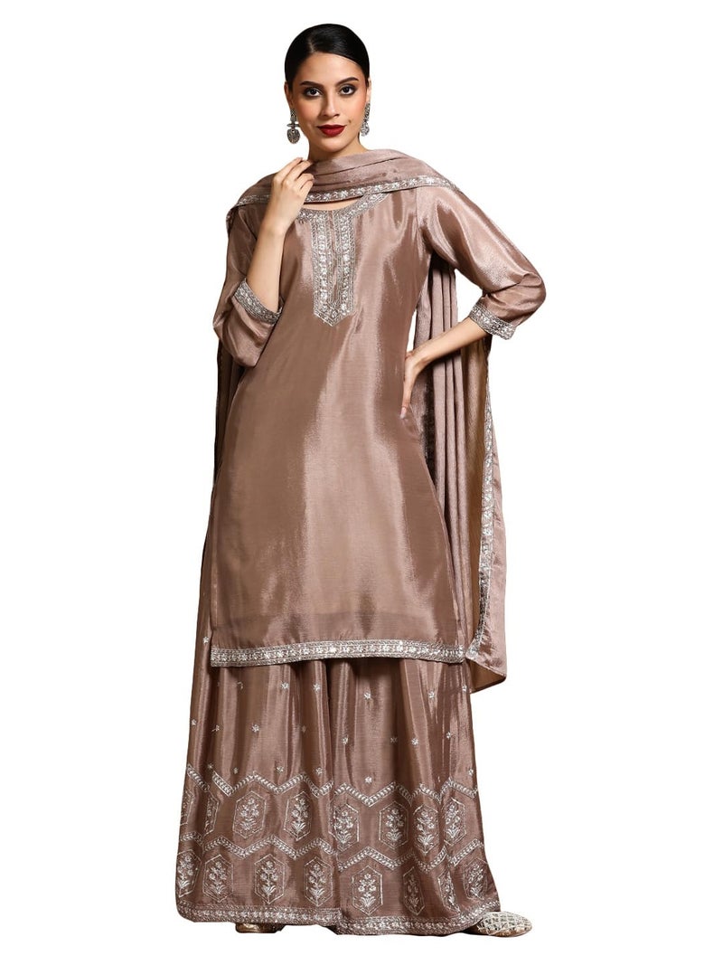 Varanga Women-Bead Work Kurta With Sharara And Dupatta - Image 1