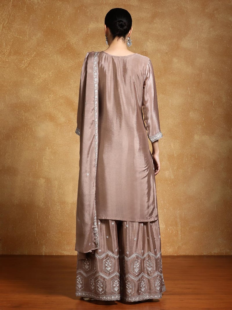 Varanga Women-Bead Work Kurta With Sharara And Dupatta - Image 4