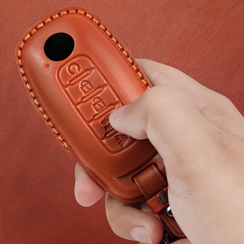 Tukellen for Nissan Key Fob Cover Leather with Keychain Compatible with 2023 2024 Pathfinder Rouge 4Runner Smart Remote-Brown - Image 5