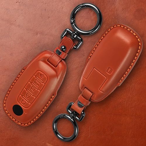 Tukellen for Nissan Key Fob Cover Leather with Keychain Compatible with 2023 2024 Pathfinder Rouge 4Runner Smart Remote-Brown - Image 3