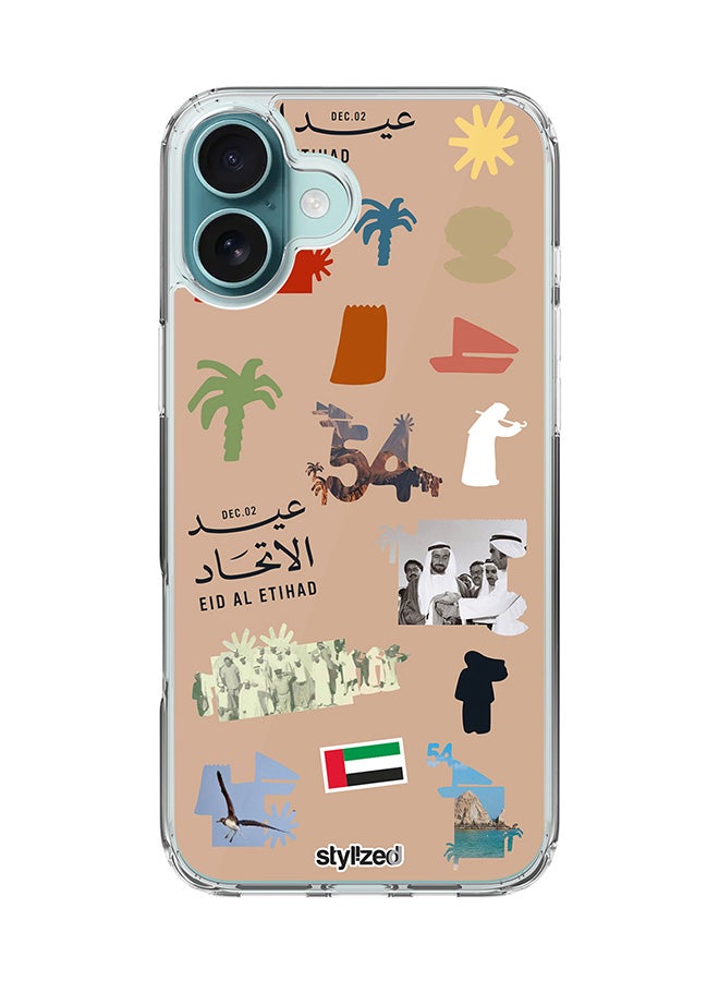 Stylizedd for iPhone 16 Plus Case [Compatible with MagSafe] Slim Magnetic cover Clear Phone Case - Eid Al Etihad 54th UAE National Day, Brown - Image 1