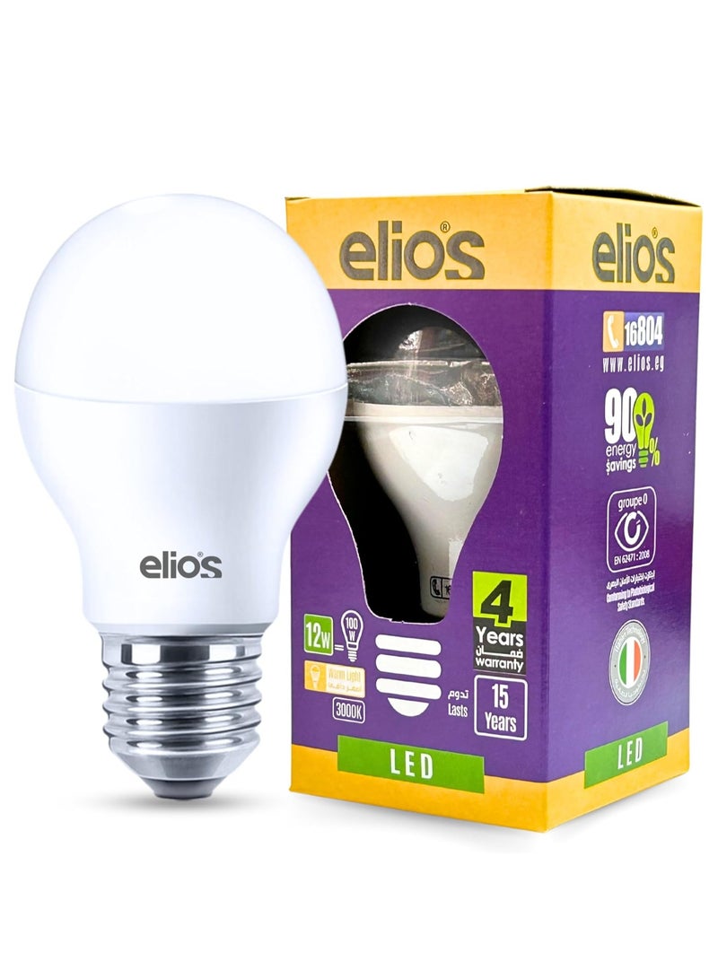 إليوس مصباح LED 12 وات، ضوء النهار 6500 كلفن أبيض، قاعدة E27 قياسية، سطوع عالي 1200 لومن، موفر للطاقة، مناسب لغرف المعيشة والمكاتب والإضاءة المنزلية العامة، عمر طويل، مثالي للديكور المنزلي والإضاءة المستمرة  - Image 2