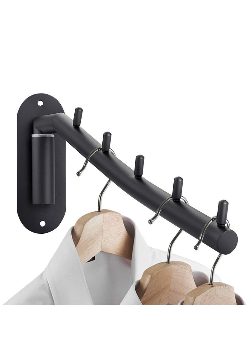 Zikra Folding Wall Mounted Clothes Hanger Rack with Swing Arm Stainless Steel Heavy Duty Coat Hook, Sturdy Coat Robe Storage Organizer for Laundry Room Bedrooms Clothing Drying Rack, Black - Image 1