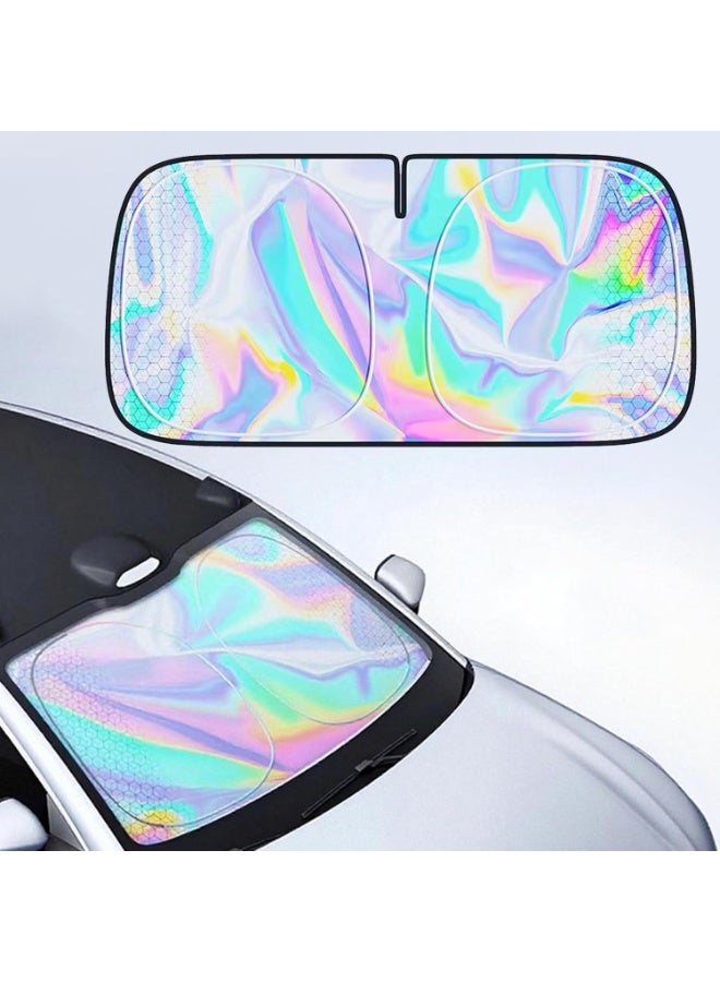 Car Windshield Sun Shade | Laser Heat Reflective & UV Blocking, Cover with Nano Silver & Ice Crystal Tech | Fits 145cm x 80cm (Most Vehicles) - Image 1