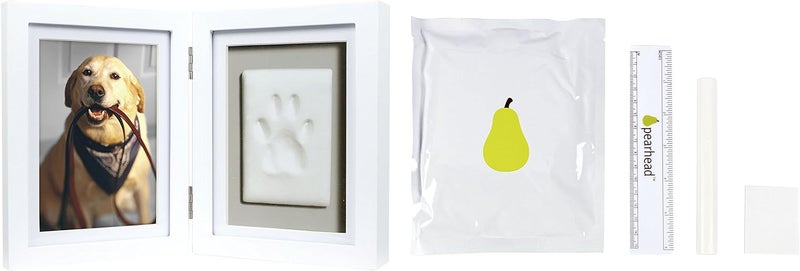 pearhead Pet Paw Print Photo Frame With Clay Imprint Kit, Pawprint Making Kit, Cat Or Dog Memorial Keepsake Gift, Pet Home Décor, Wooden Tabletop Picture Frame, Solid White - Image 2