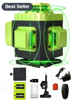 Meiyilan Laser Level 4x360° Self Leveling 16 Lines 4D Horizontal Vertical Green Beam Laser Level Tool with 2Pcs Rechargeable Li-ion Batteries  - Image 1