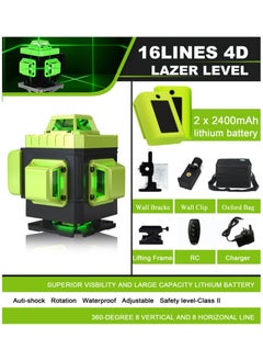 Meiyilan Laser Level 4x360° Self Leveling 16 Lines 4D Horizontal Vertical Green Beam Laser Level Tool with 2Pcs Rechargeable Li-ion Batteries  - Image 3