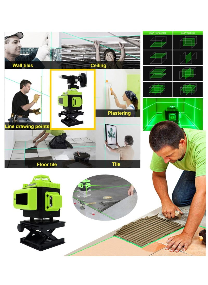 مييلان - ميدالية مفاتيح بتصميم عملي ذهبيمستوى الليزر 4 × 360 درجة التسوية الذاتية 16 خطوط 4D أداة مستوى الليزر الأفقي العمودي الأخضر مع 2 قطعة بطاريات ليثيوم أيون قابلة للشحن - Image 1