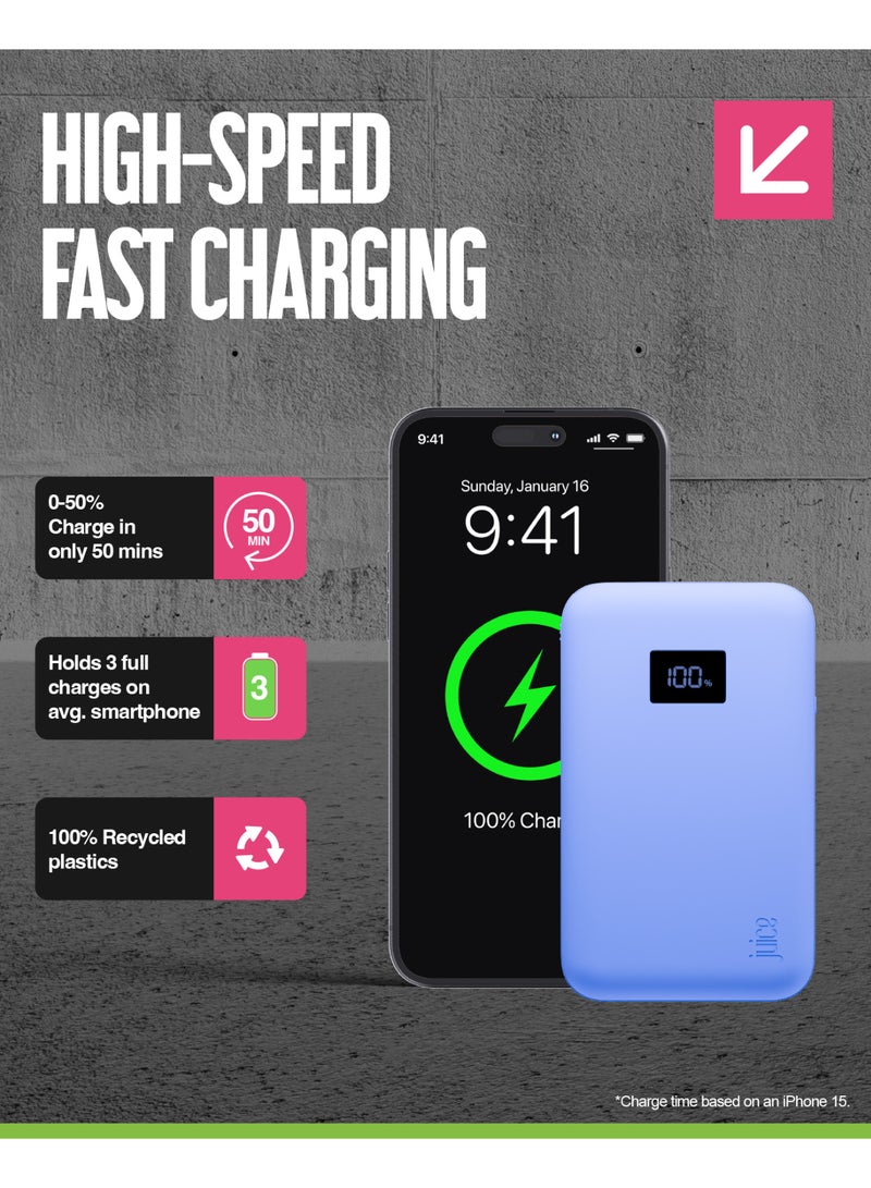 JUICE Eco Integrated Power Bank, Portable Charger 12,000mAh with Built-in USB-C Cable & Digital Display, Fast USB-C Output, PowerBank for iPhone 15 16 Pro Max, Samsung, iPad, DJI - Ultra Marine - Image 4