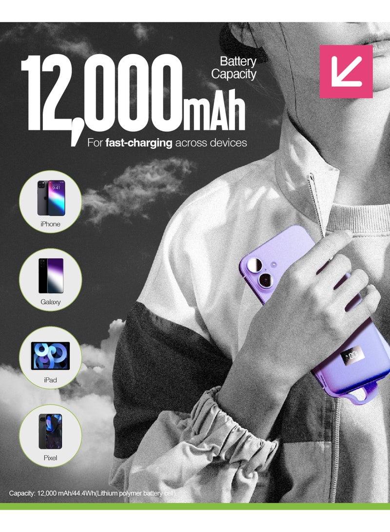 JUICE Eco Integrated Power Bank, Portable Charger 12,000mAh with Built-in USB-C Cable & Digital Display, Fast USB-C Output, PowerBank for iPhone 15 16 Pro Max, Samsung, iPad, DJI - Ultra Marine - Image 5