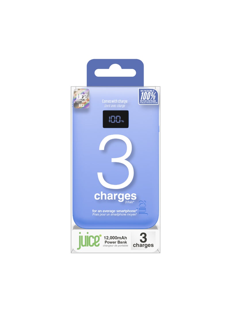 JUICE Eco Integrated Power Bank, Portable Charger 12,000mAh with Built-in USB-C Cable & Digital Display, Fast USB-C Output, PowerBank for iPhone 15 16 Pro Max, Samsung, iPad, DJI - Ultra Marine - Image 3