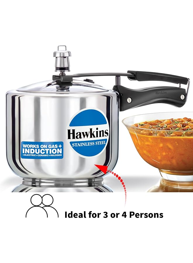 هوكينز قدر ضغط من الفولاذ المقاوم للصدأ متوافق مع قاعدة الحث، هيكل أطول سعة 3 لترات، فضي - Image 2