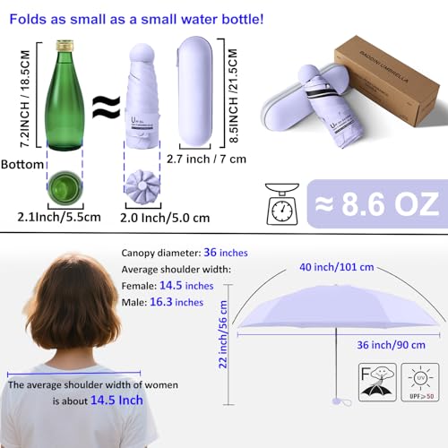 BAODINI Travel Essentials Mini Umbrella for Purse With Case Small Compact UV Sun Protection Lightweight Tiny Pocket Manual Open Close Umbrella for Women Kids and Men Fit Purse Backpack - Image 3
