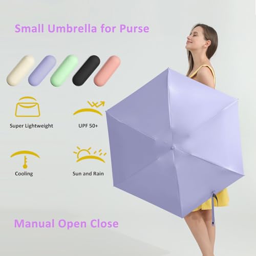 BAODINI Travel Essentials Mini Umbrella for Purse With Case Small Compact UV Sun Protection Lightweight Tiny Pocket Manual Open Close Umbrella for Women Kids and Men Fit Purse Backpack - Image 4